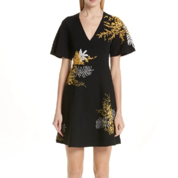 Valentino Mimosa Embroidered Fit & Flare Dress In Black Multi Size XL $3900 - Picture 1 of 8